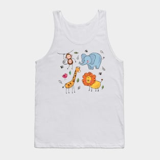 Elephant giraffe monkey lion hand drawn Tank Top